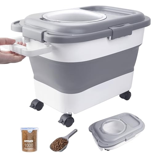 15 23 Lbs Dog Food Storage Container Airtight (Grey with handle)