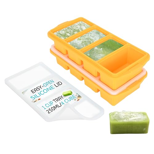 Silicone Freezer Tray With Lid (Yellow / 1 Cup-2 Pack)