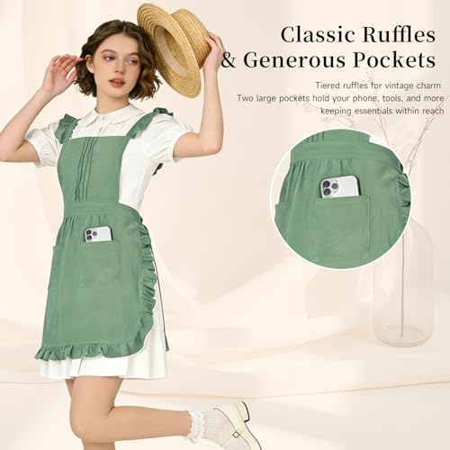 Vintage Ruffle Apron for Women (Mint Green)
