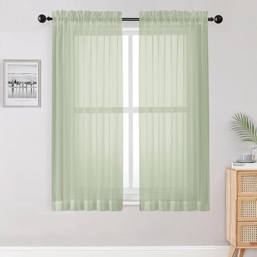 Sheer Curtains 63 inch Length 2 Panels Set (Light Green / 42"W x 63"L (Pack of 2))