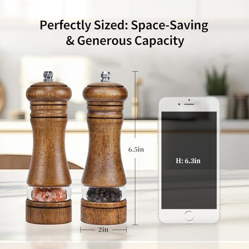 Wood Salt and Pepper Grinder Set Classic Manual Pepper Mills (6.5 inch)