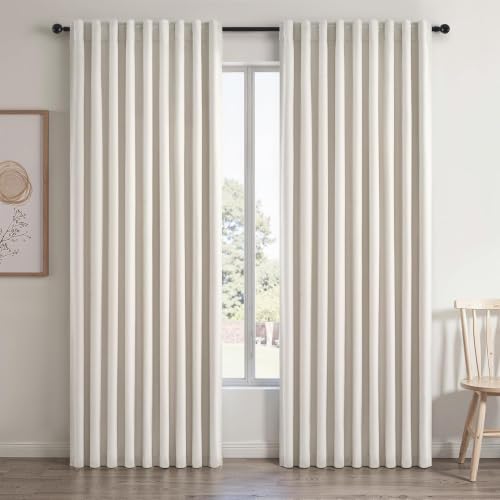 70 Inches Extra Wide Natural Linen Blackout Curtains 84 Inch Long for Living Room 100% Black Out Back Tab Pleated Drapes for Bedroom Winter Thick Window Energy Efficient 70"W x 84"L 2 Panels (Birch / 70"W x 84"L (Pack of 2))