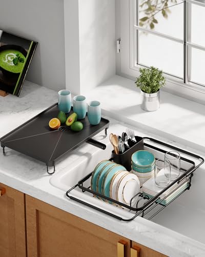 Dish Drying Rack in Sink (Black / With Drainboard - 15.2" x 10" x 4.2")