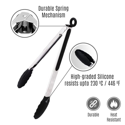 Kitchen Tongs Set (Pack of 2 Black (9" & 12"))