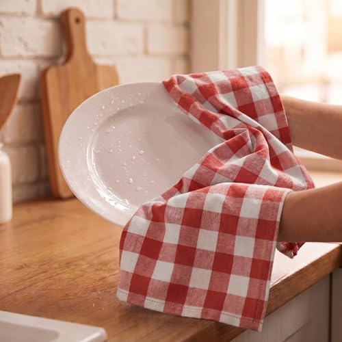 Kitchen Towels Cotton Dish Towels 20”x30” (20" x 30" (Set of 6) / 159 Rust / White - Check)