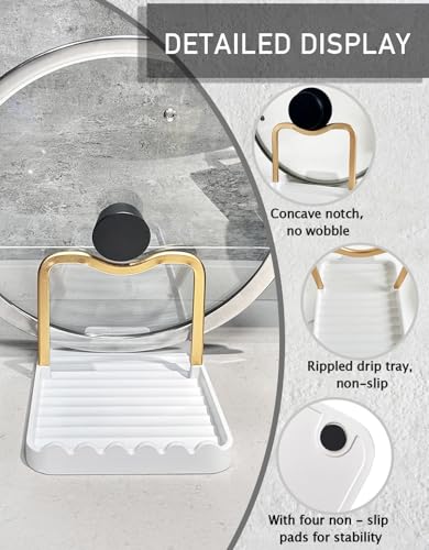Anti Rust Metal Spoon Rest with Lid Holder While Cooking (GOLDWHITE / 1-LAYER)