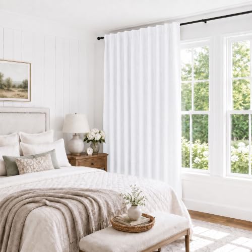 100% Blackout Linen Curtains for Bedroom Living Room 84 Inch Long (White/Linen Total Blackout / 100"W x 84"L (Pack of 1))