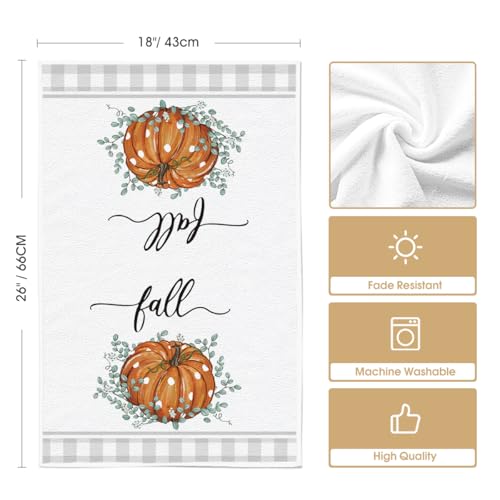 Pumpkin Leaves Fall Kitchen Towels Set of 2 18x26 Inch (Orange/White)