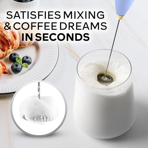 Powerful Milk Frother Wand With Duracell Batteries (Cadet Blue / Z1 Motor + Batteries)