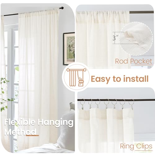102 Inches Long Ivory Linen Curtains for Living Room (Ivory / 52"W x 102"L (Pack of 2))