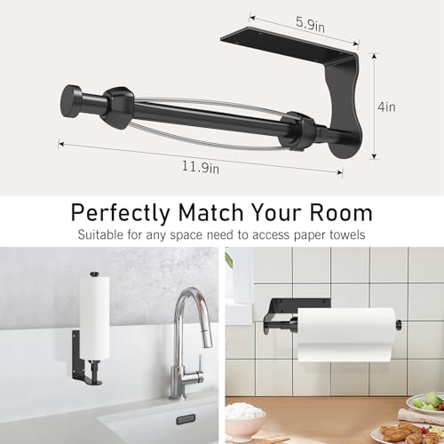 Paper Towel Holder Under Cabinet Easy Tear Wall Mount Self (Black)