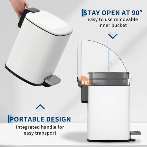 Bathroom Trash Can with Lid (White / 1.6 gallons)