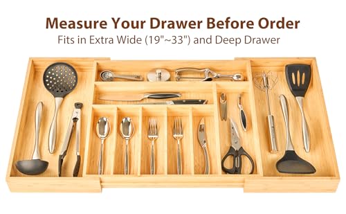 Extra Large Expandable Kitchen Siverware Utensils Drawer Organizer (Expandable 19~33 x 19 inch)