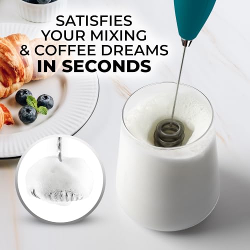 Powerful Milk Frother Wand With Duracell Batteries (Reign Emerald / Triple Whisk + Batteries)