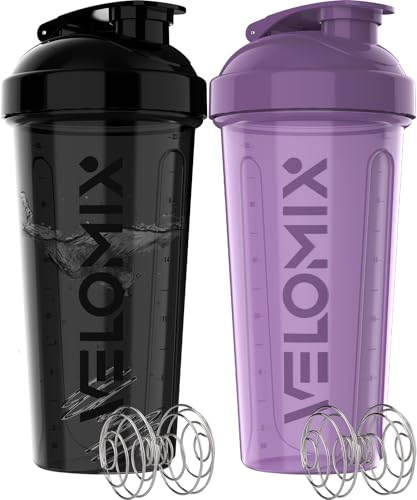 2 Pack 28oz Protein Shaker Bottle for Protein Mixes (A6) Purple / Black)