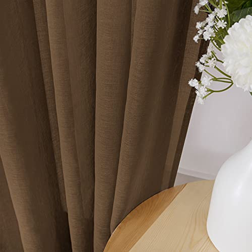 Short Sheer Curtains Linen Textured Living Room Curtain Sheers Light Filtering Rod Pocket Voile Curtains for Bedroom (42"W x 45"L (Pack of 2) / Brown)