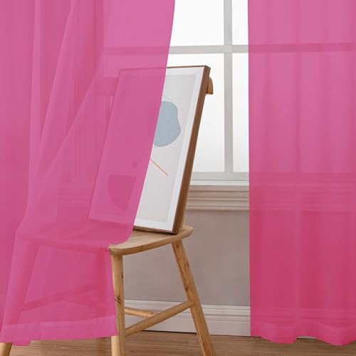 Hot Pink Sheer Curtains 84 Inches Long for Living Room (Hot Pink / 42"W x 84"L (Pack of 2))