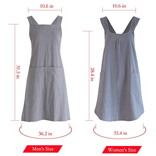 Japanese Linen Cross Back Kitchen Cooking Aprons for Men with Pockets for Baking Painting Gardening Cleaning Navy (13 - Men's Navy)
