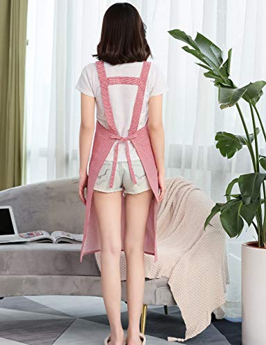 100% Cotton Cute Gingham Apron with Pockets (#2 Korean Style Pink Gingham Doggy)