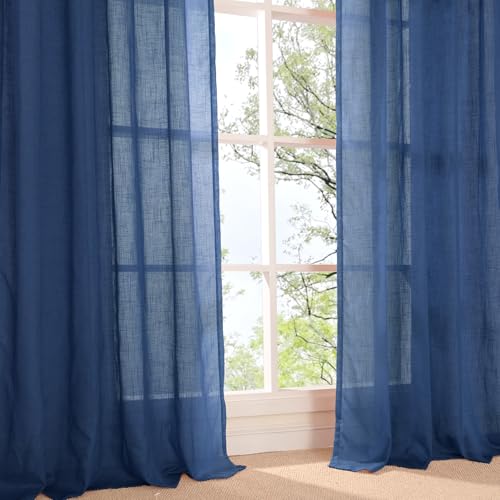 102 Inch Length Navy Blue Linen Curtains for Living Room (Navy / 52"W x 102"L (Pack of 2))