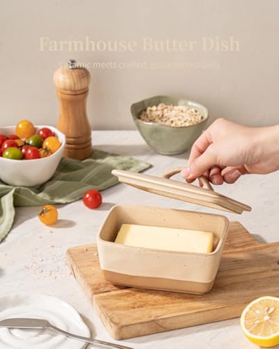 Ceramic Butter Dish with Lid for Countertop (Cheese color)