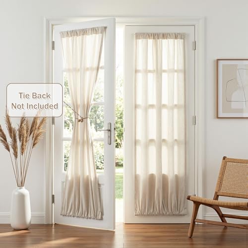 Linen French Door Curtains for Door Window 72 Inch Length 2 Panels Semi Sheer Light Filtering Curtain for Bedroom Window Glass Rod Pocket for Kitchen Dining Room (26"W x 72"L (Pack of 2) / Natural Linen)