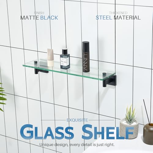 Bathroom Shelves Glass Floating Shelf 20 (Matte Black / 20-Inch(2 Pack))