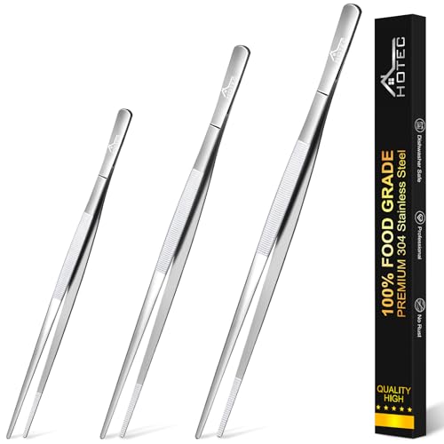 Kitchen Tweezers Stainless Steel Cooking Tweezers 3 Pcs (Silver 3PCS Pointed tips)