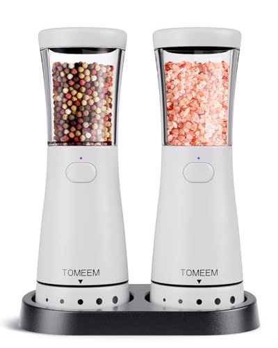 Electric Salt and Pepper Grinder Set with Storage Base (Matte White)