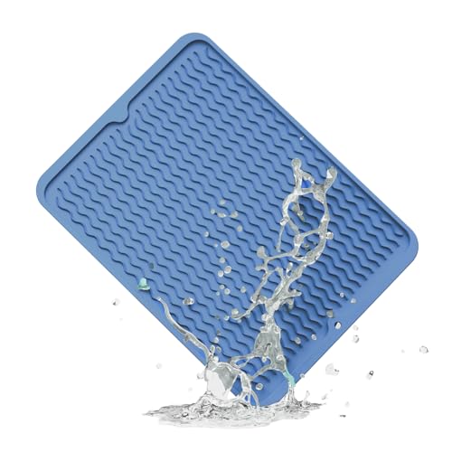 Silicone Dish Drying Mat for Kitchen Counter (Lichen Blue / 16" x 12")