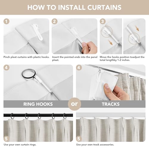 Pinch Pleated 100% Blackout Linen Curtains 84 Inch for Living Room (Natural White/Linen Total Blackout / 40"W x 84"L (Pack of 2))