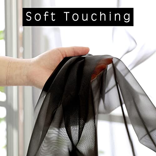 2 Pieces Black Sheer Curtains 96" Inch Long for Living Room (Black / 42"W x 96"L (Pack of 2))