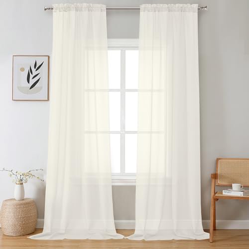 Sheer Ivory Curtains 108" Inch Length 2 Panels Set (Ivory / 42"W x 108"L (Pack of 2))