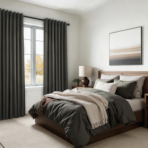 100% Blackout Linen Textured Curtains 84 inches Long Charcoal Gray Thermal Insulating Privacy Energy Saving for Bedroom Living Room Window Office Theater Baby Nursery Back Tab 2 Panels (Carbon Grey / 52"W x 84"L (Pack of 2))