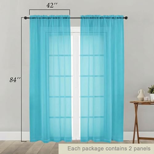 Sheer Curtains 84 Inches Long 2 Panels Set for Bedroom Living Room (Aqua / 42"W x 84"L (Pack of 2))