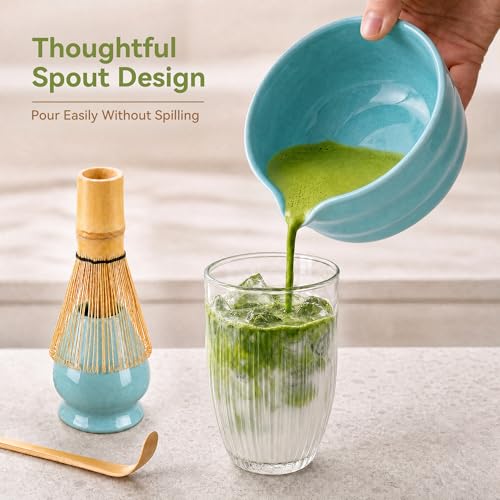 Matcha Whisk Set with Serene Blue Ceramic Bowl (Blue)
