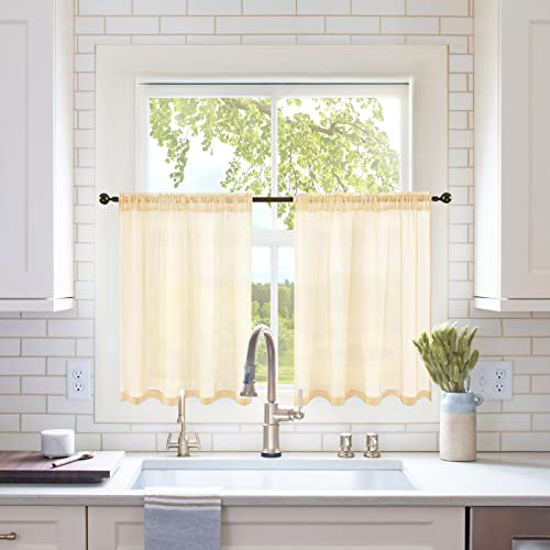 Cream Beige Short Sheer Curtains 2 Panels (Cream Beige / 29"W x 30"L (Pack of 2))
