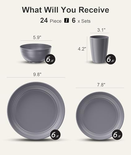 24 Piece Plates and Bowl Set for 6 (Gray / Service For 6)