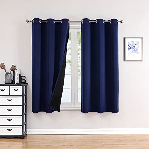 100% Blackout Curtains for Bedroom 54 Inches Long 2 Panels Set (42"W x 54"L (Pack of 2) / Navy Blue)