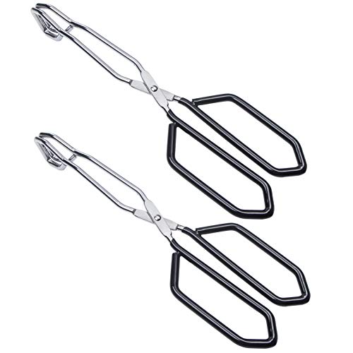 Stainless Steel Scissor Tongs Heavy Duty Cooking Tongs with Soft Handles (black 11"+11")