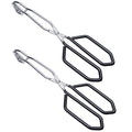 Stainless Steel Scissor Tongs Heavy Duty Cooking Tongs with Soft Handles (black 11"+11")