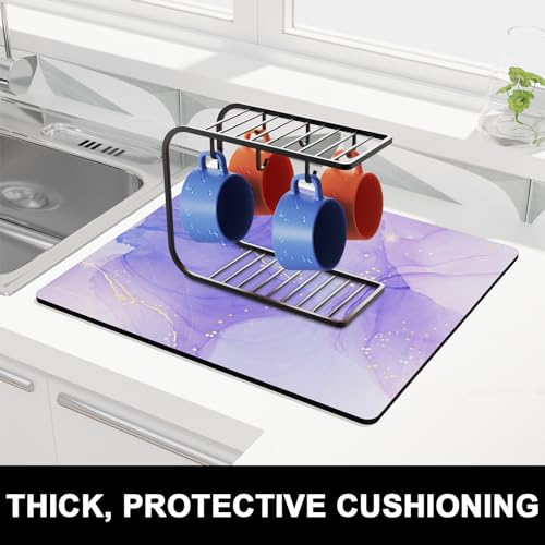 Dish Drying Mat for Kitchen Counter (Purple Marble / 16" x 18")