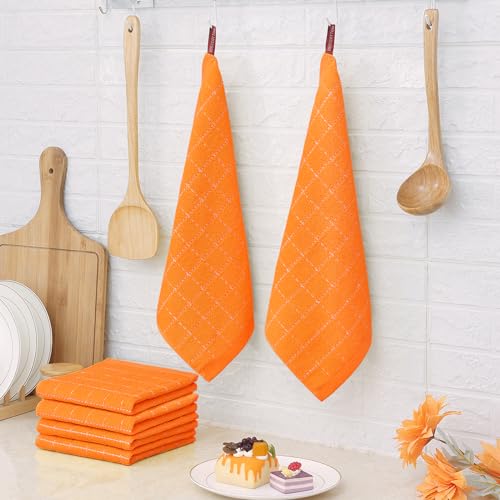 100% Cotton Terry Kitchen Dish Cloths (Orange / 12 X 12 - 6 Pack)