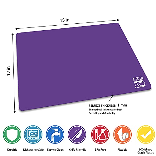Flexible Plastic Cutting Board Set of 5 Gradient Color (Purple)