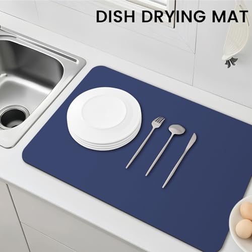 Dish Drying Mat Absorbent Dish Drying Mats for Kitchen Counter 16"x 24" (Classic Blue / 24" x 16")