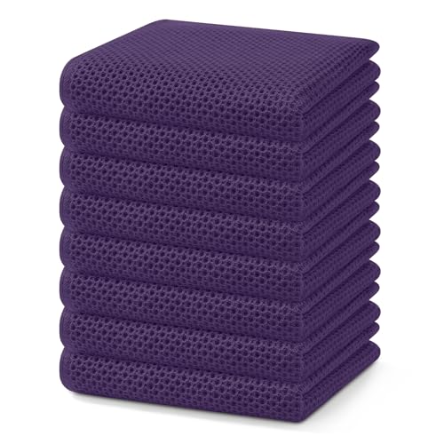 100% Cotton Waffle Weave Kitchen Dish Towels 8 (Eggplant / 13 X 28 - 8 Pack)