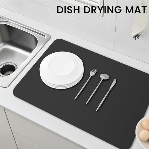 Dish Drying Mat Absorbent Dish Drying Mats for Kitchen Counter 16"x 24" (Classic Black / 24" x 16")