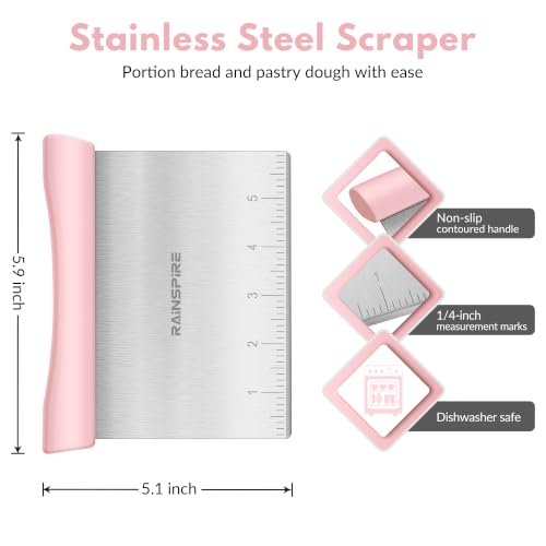 Multi Purpose Stainless Steel Bench Scraper Dough Blender & Pastry Cutter (Pink)