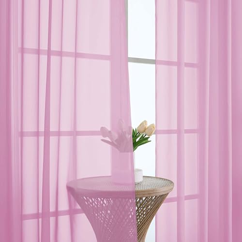 Pink Sheer Curtains 90 Inches Long 2 Panels (Pink / 59"W x 90"L (Pack of 2))