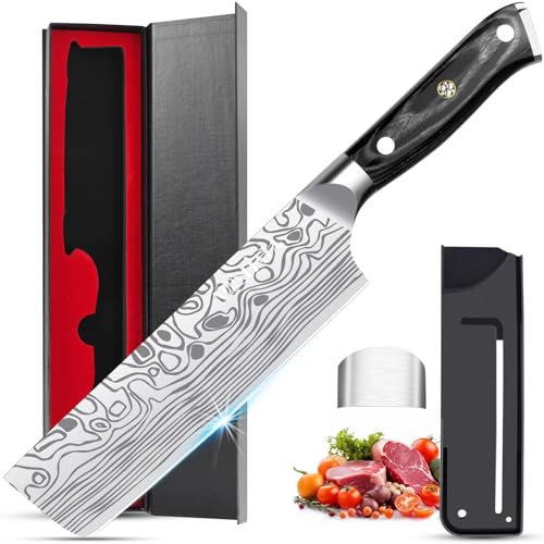 7” Nakiri Chef's Knife with Finger Guard (Silver Nakiri Knife)